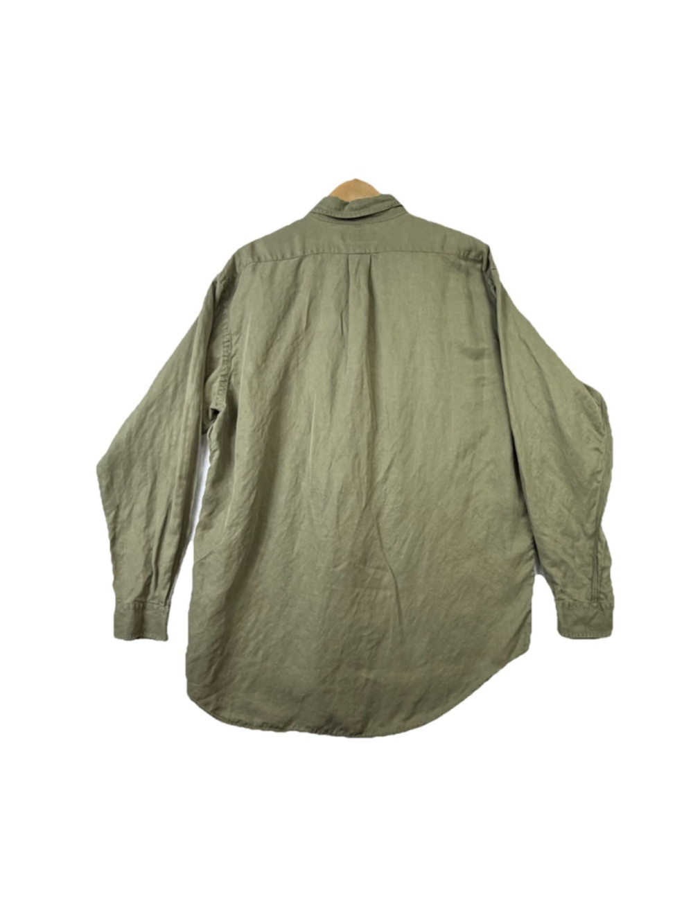 Vintage Ralph Lauren Blake Silk Linen Shirt Olive Green Men’s L Long Sleeve Pony - Picture 3 of 10